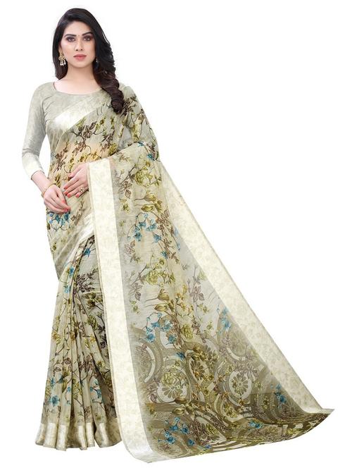 green printed saree with blouse - 19199026 - Very Small Image - 1