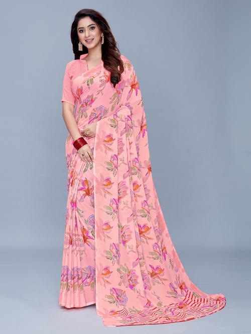 pink printed saree - 19199028 - Very Small Image - 1