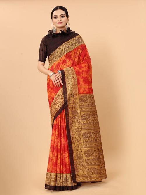 ethnic wear orange colored saree set with blouse - 19199053 - Very Small Image - 1