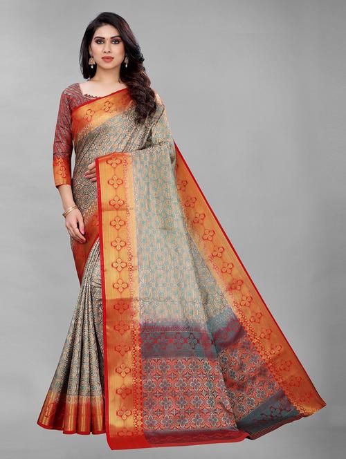 ethnic wear grey colored saree set with blouse - 19199064 - Very Small Image - 1