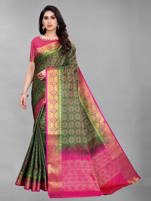 ethnic wear green colored saree set - 19199065 - Very Small Image - 1