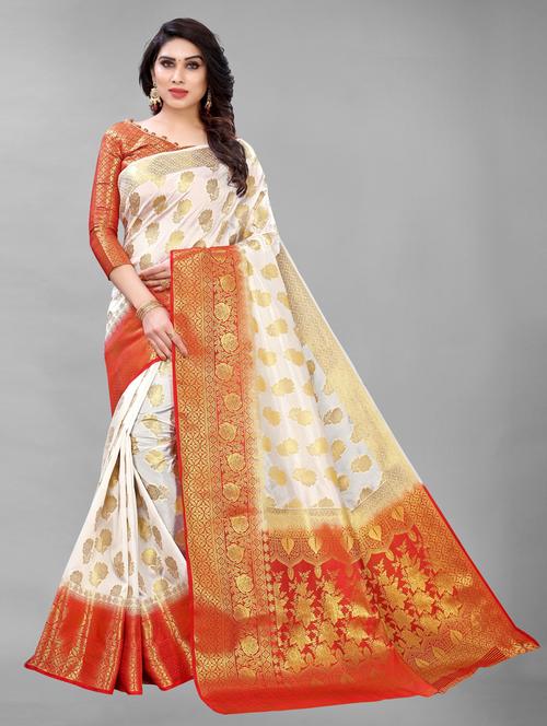 ethnic wear white colored saree set with blouse - 19199083 - Very Small Image - 1