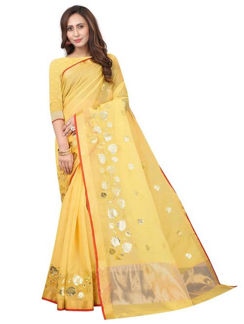 ethnic wear yellow colored saree set with blouse - 19199097 - Very Small Image - 1