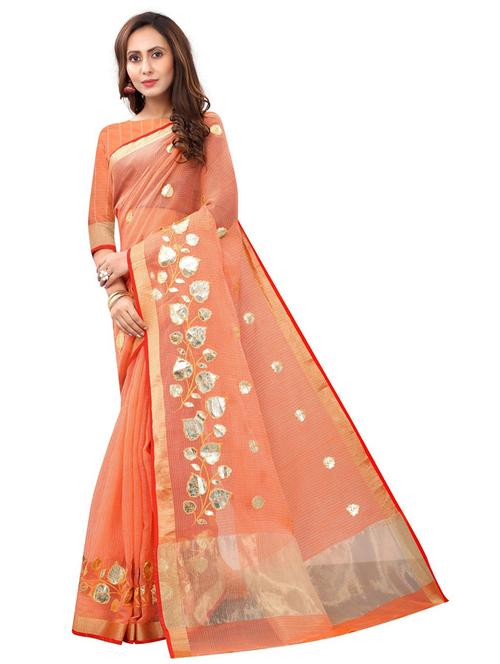 ethnic wear orange colored saree set with blouse - 19199101 - Very Small Image - 1