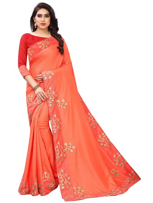 ethnic wear orange colored saree set with blouse - 19199109 - Very Small Image - 1