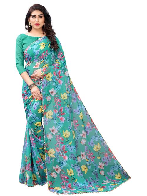 ethnic wear green colored saree set with blouse - 19199116 - Very Small Image - 1