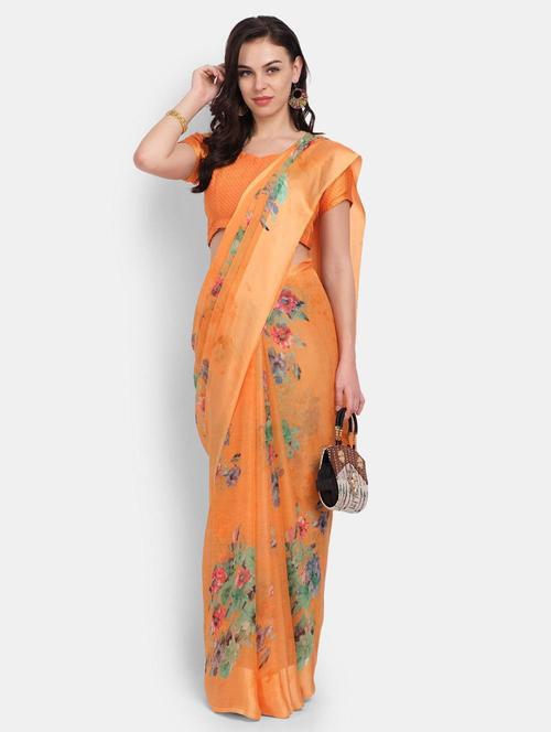 ethnic wear orange colored saree set with blouse - 19199121 - Very Small Image - 1