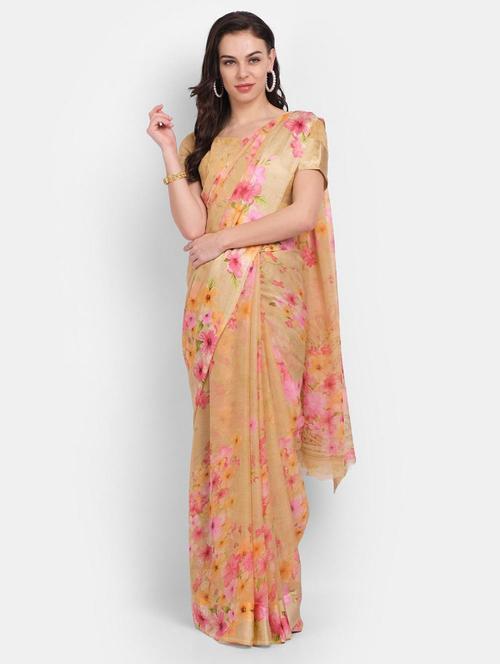 ethnic wear beige colored saree set with blouse - 19199122 - Very Small Image - 1