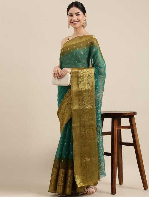 ethnic wear green colored saree set with blouse - 19199135 - Very Small Image - 1