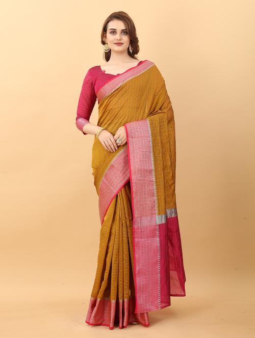 ethnic wear mustard colored saree set with blouse - 19199161 - Very Small Image - 1