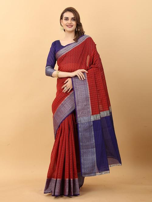 ethnic wear red colored saree set with blouse - 19199163 - Very Small Image - 1