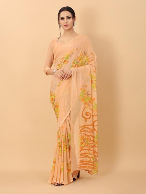 ethnic wear orange colored saree set with blouse - 19199171 - Very Small Image - 1