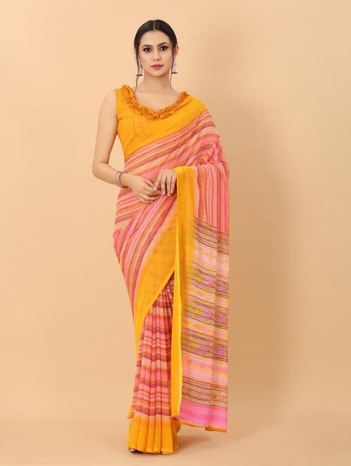 floral printed saree with blouse - 19199185 - Very Small Image - 1