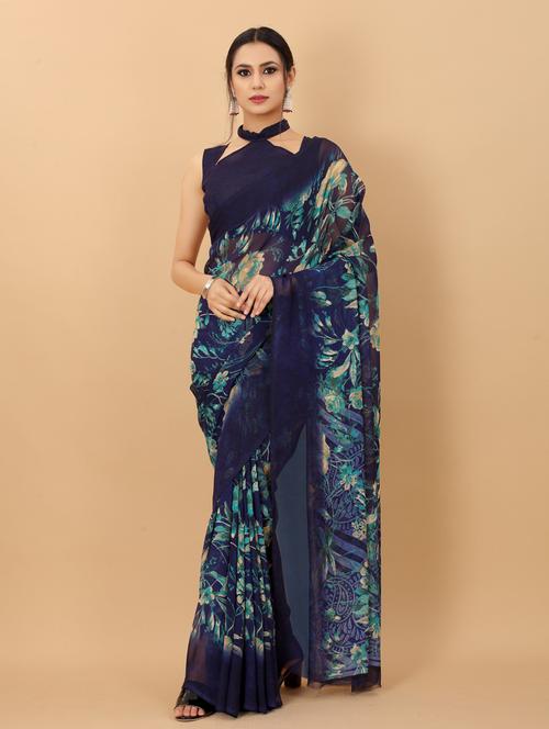 floral printed saree with blouse - 19199195 - Very Small Image - 1