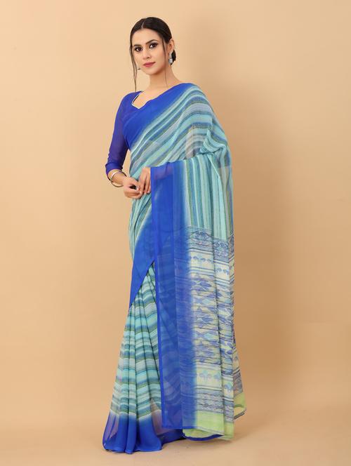 floral printed saree with blouse - 19199196 - Very Small Image - 1