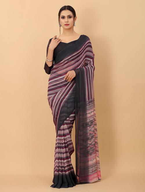 stripes printed saree with blouse - 19199197 - Very Small Image - 1