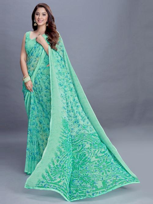 floral printed saree with blouse - 19199209 - Very Small Image - 1