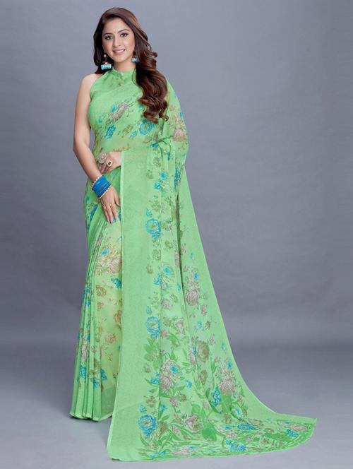 floral printed saree with blouse - 19199210 - Very Small Image - 1