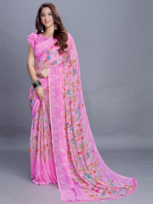 floral printed saree with blouse - 19199219 - Very Small Image - 1