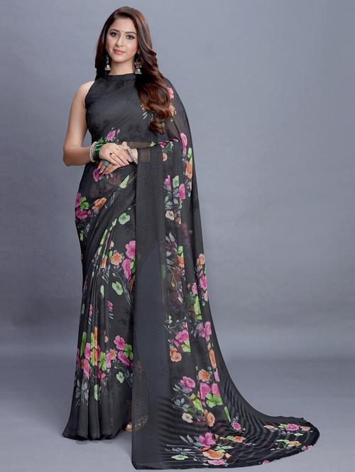 floral printed saree with blouse - 19199222 - Very Small Image - 1