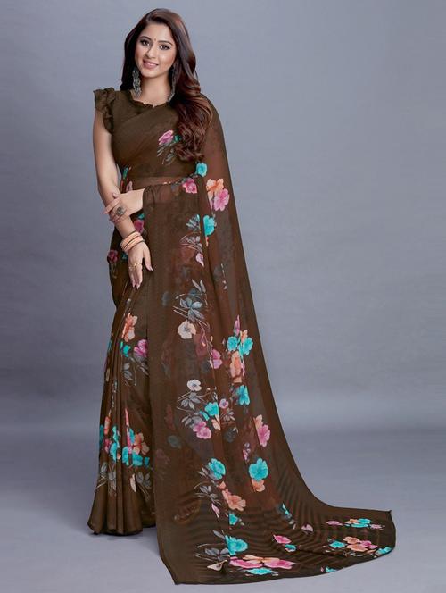 floral printed saree - 19199224 - Very Small Image - 1