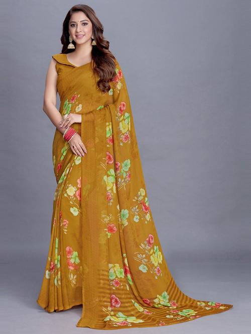 floral printed saree with blouse - 19199227 - Very Small Image - 1