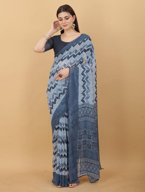 floral printed saree with blouse - 19199228 - Very Small Image - 1