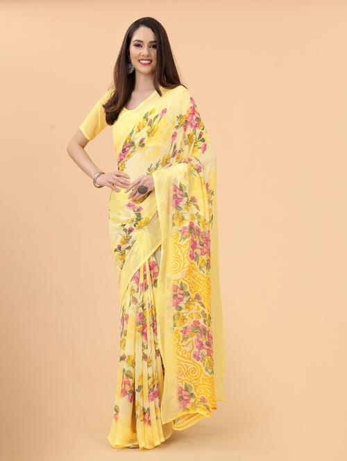 floral printed saree with blouse - 19199237 - Very Small Image - 1