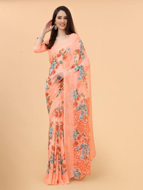 floral printed saree with blouse - 19199240 - Very Small Image - 1