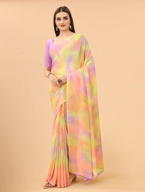 floral printed saree with blouse - 19199243 - Very Small Image - 1