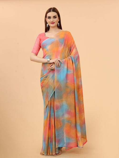 floral printed saree with blouse - 19199244 - Very Small Image - 1