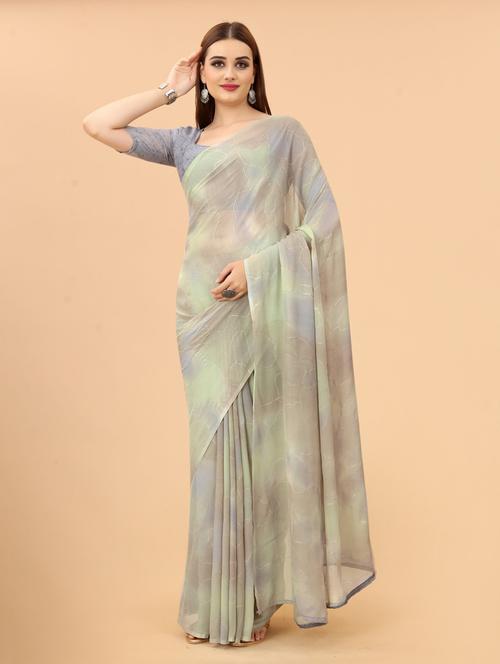 floral printed saree with blouse - 19199245 - Very Small Image - 1