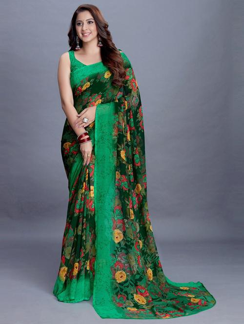 floral printed saree - 19199256 - Very Small Image - 1
