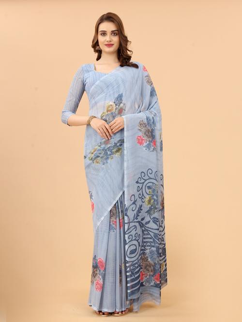 floral printed saree with blouse - 19199259 - Very Small Image - 1