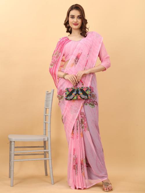 floral printed saree with blouse - 19199261 - Very Small Image - 1