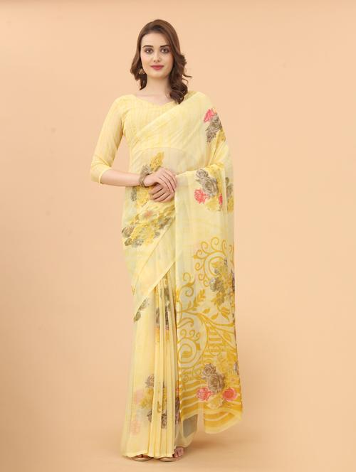 floral printed saree with blouse - 19199263 - Very Small Image - 1