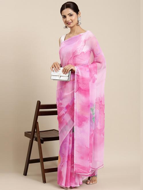 floral printed saree with blouse - 19199264 - Very Small Image - 1