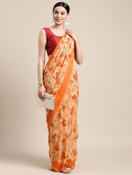 floral printed saree with blouse - 19199271 - Very Small Image - 1