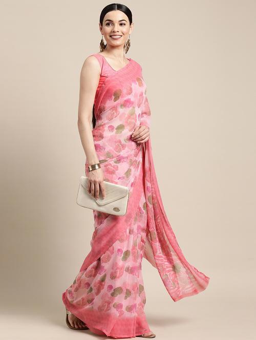 floral printed saree with blouse - 19199281 - Very Small Image - 1