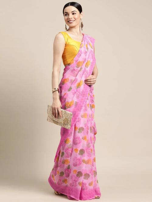 floral printed saree with blouse - 19199283 - Very Small Image - 1