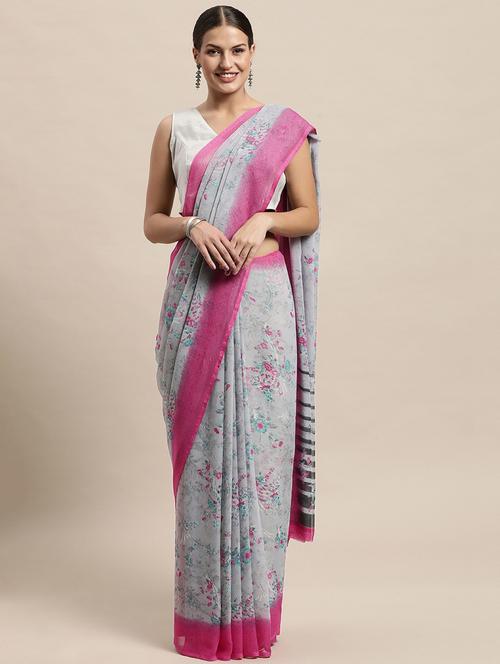 floral printed saree with blouse - 19199285 - Very Small Image - 1