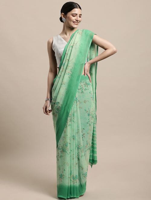 floral printed saree with blouse - 19199287 - Very Small Image - 1