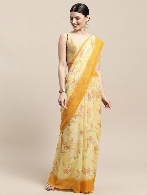 floral printed saree with blouse - 19199289 - Very Small Image - 1