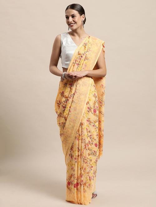floral printed saree with blouse - 19199294 - Very Small Image - 1