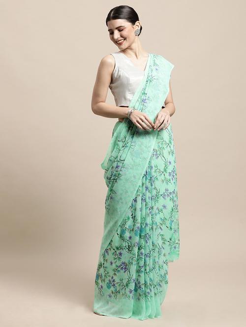 floral printed saree with blouse - 19199295 - Very Small Image - 1