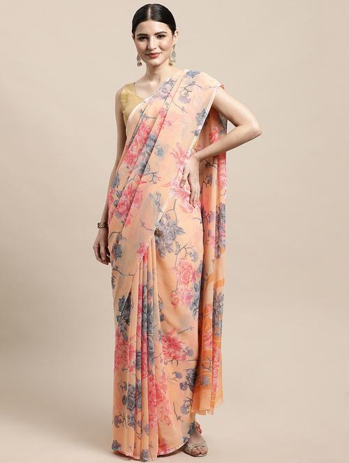floral printed saree with blouse - 19199299 - Very Small Image - 1