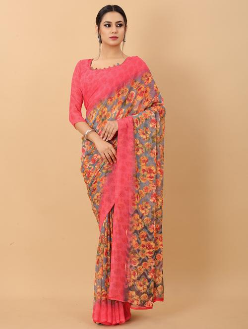 floral printed saree - 19199307 - Very Small Image - 1