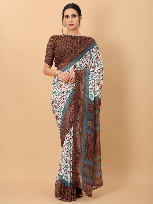 floral printed saree - 19199308 - Very Small Image - 1