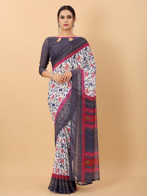 floral printed saree with blouse - 19199309 - Very Small Image - 1