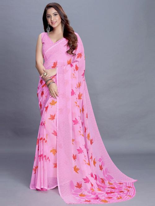 floral printed saree with blouse - 19199314 - Very Small Image - 1
